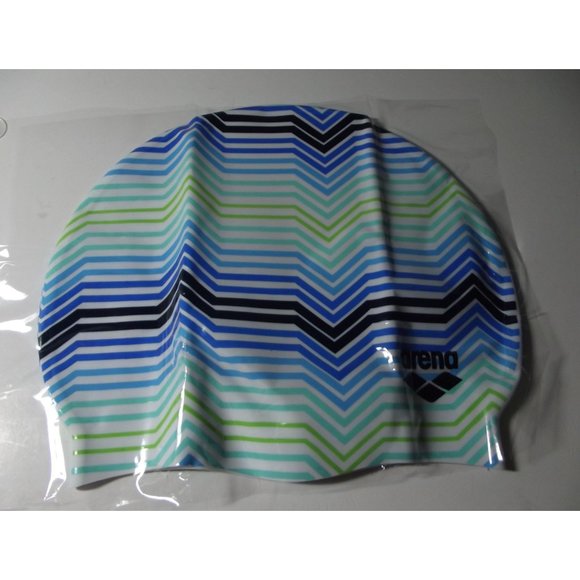 Swim Cap Adult Fit ARENA Silicone Print Blue Black Green swimming mens women - Picture 2 of 6